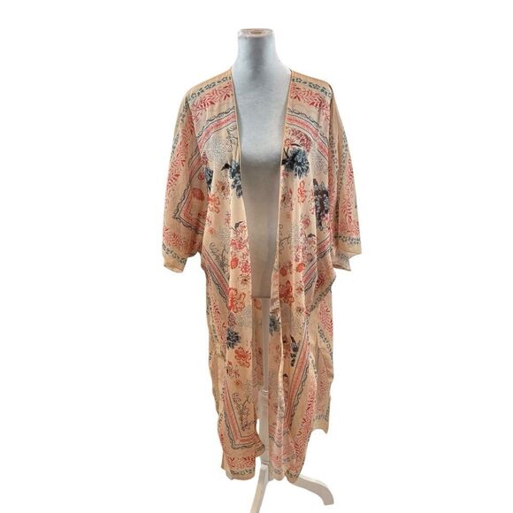 Ladies Floral Chiffon Kimono Duster‎ Short Sleeve One Size - Picture 7 of 9